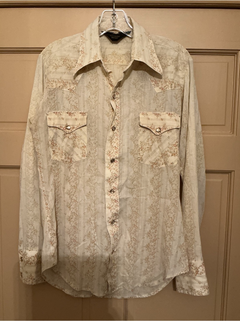 Vintage Sears Western Wear Cream Floral Western Button-Down Shirt